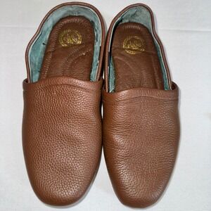LB Evans 1804 Mens Brown Pebbled Leather Opera Slippers House Shoes 3025 Size 9M